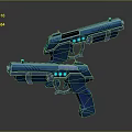 Futuristic Blue Pistols As Sci Fi Weapons With Glowing Details And Modern Design