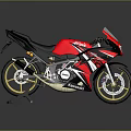 Yamaha Red And Black Sport Motorcycle With White Accents Black Seat Yellow Rimmed Wheels Streamlined