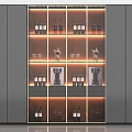 Modern Wine Cabinet Interior Design With Layered Shelves Wine Bottles Glasses And Warm Lighting