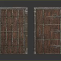 Pair of Vintage Wooden Doors With Carved Panels And Metal Hardware Details