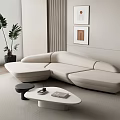 Modern Multi Person Sofa In Minimalist Living Room With Coffee Table Plants And Wall Art