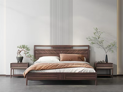 New Chinese Background Double Bed Double Bed 3d model