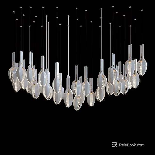 Stylish Modern Transparent Glass Chandelier With Multiple Hanging Droplet Shaped Elements 3d model 