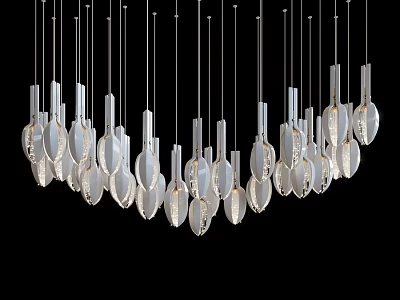 Stylish Modern Transparent Glass Chandelier With Multiple Hanging Droplet Shaped Elements 3d model