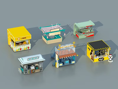 Colorful Miniature Food Stall Models With Various Designs And Detailed Decorations 3d model
