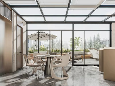 Modern Villa Balcony With Glass Roof Outdoor Furniture And Scenic View 3d model