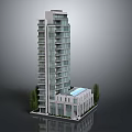 Contemporary City High - rise Apartment Tower With Balconies Swimming Pool And Trees