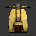 Vintage Yellow Scooter With Rusty Body Brown Seat And Red Emblem