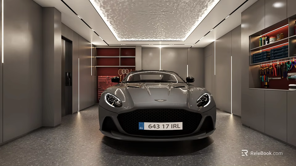 Modern Luxury Garage Design Featuring Sports Car And Ambient Lighting 3d model 
