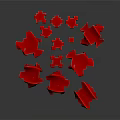 Red Building Blocks Various Shapes Scattered on Gray Reflective Surface with Texture 3d model