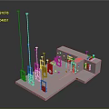 Precision 3D Mechanical Model With White Base And Golden Copper Columnar Structures