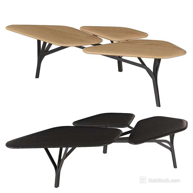 Modern Unique Design Coffee Table With Multi Panel Top And Black Metal Legs 3d model 