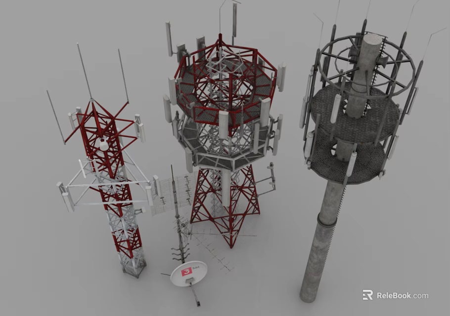 Industrial Equipment Communication Towers With Steel Frames Antennas And Satellite Dishes 3d model 