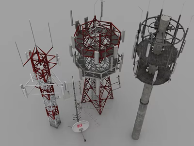 Industrial Equipment Communication Towers With Steel Frames Antennas And Satellite Dishes 3d model