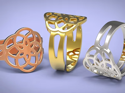 Elegant Rose Gold Gold And Silver Openwork Pattern Rings Fine Jewelry Design 3d model