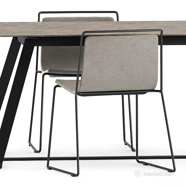 Modern Dining Chair With Black Metal Frame And Gray Fabric Upholstered Seat 3d model 
