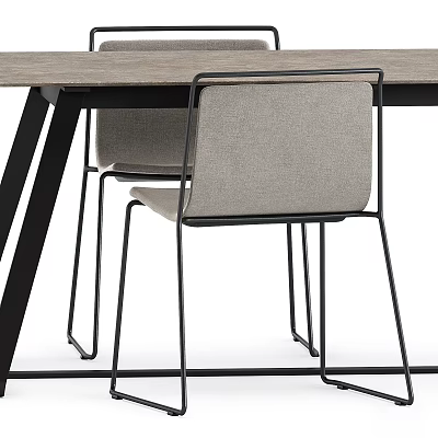 Modern Dining Chair With Black Metal Frame And Gray Fabric Upholstered Seat 3d model