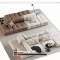 Modern Modular Multi Person Sofa in Brown White with Plush Cushions and Side Table 3d model
