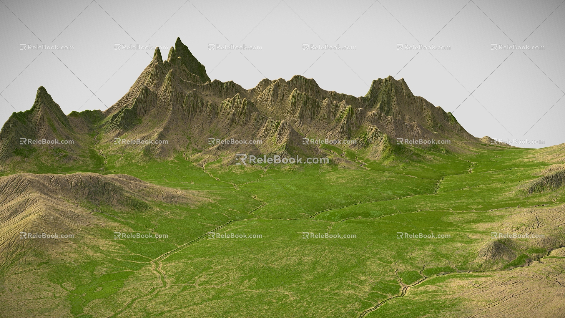 valley canyon terrain mountain range geopark cliff peak plateau grassland 3d model