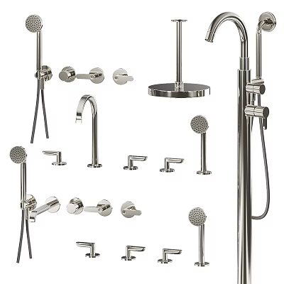 Various Styles Of Contemporary Bathroom Faucets With Shower Heads And Taps 3d model