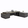Modern Office Desk With Laptop Coffee Cup Potted Plant And Ergonomic Chair