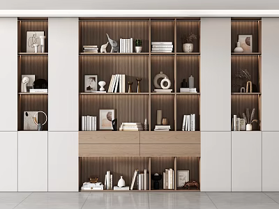 Modern Light Luxury Full Wall Bookshelf With Built In Lights Books And Exquisite Home Decor 3d model