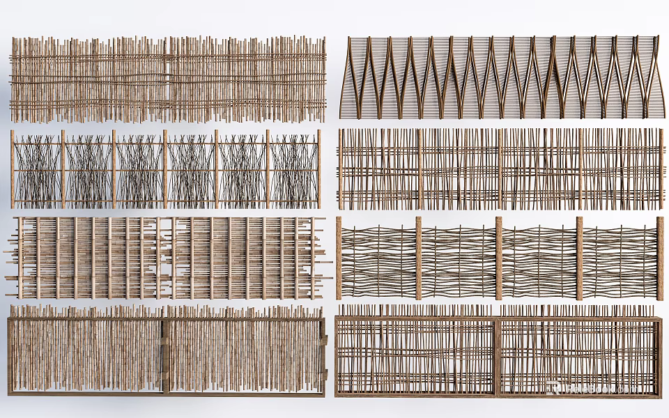 Fence Designs With Various Woven Patterns And Natural Material Styles 3d model 