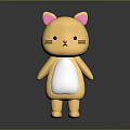Cute Cartoon Cat Character 3D Model With Pink Ears Yellow Body And White Belly