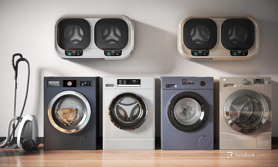 Stylish Modern Washing Machines With Wall Mounted And Freestanding Designs In Various Colors 3d model 