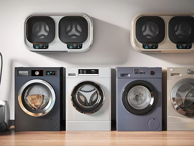 Stylish Modern Washing Machines With Wall Mounted And Freestanding Designs In Various Colors 3d model