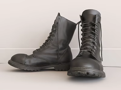 Black Leather Lace Up Boots With Durable Sole And Classic Design For Daily Wear 3d model