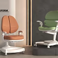 Modern Children's Chair In Orange Green With Adjustable Armrests And Wheels