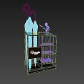 Golden Tretto Umbrella Stand With Three Colored Umbrellas Shoe Storage And Small Plant