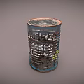 Household Metal Storage Canister with Cylindrical Shape Striped Design and Red Rimmed Top