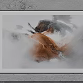 Framed Landscape Painting With Clouds Brown Tones And Mountain Outlines