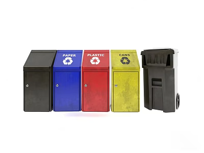 Public Facility Color Coded Recycling Bins for Paper Plastic and Can Waste 3d model