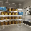 Modern Showroom Interior With Large Screen Display Shelves Artworks And Lighting