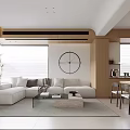 Modern Living Dining Room Interior With Wooden Elements White Sofa And Glass Coffee Table