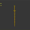 Decorative Sword With Red Hilt And Flame Patterned Blade On Gray Background