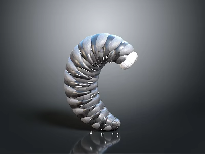 Silver Gray C Shaped Caterpillar With Striped Exoskeleton And Shiny Surface On Dark Background 3d model