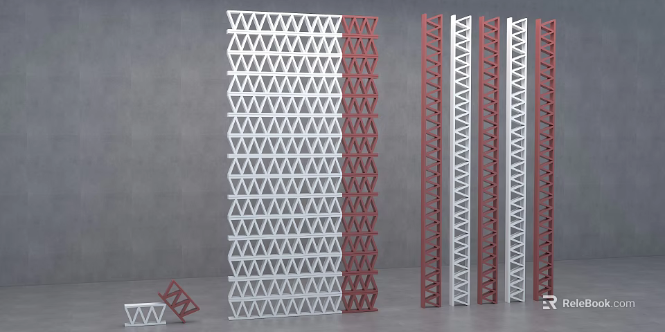 Modern Decorative Room Dividers With White Red Triangular Pattern Metal Frames 3d model