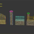 Iron Gate And Stone Pillars With Brick Fence Wall Structure Design
