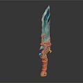 Fantasy Enchanted Turquoise Blade Sword With Golden Hilt And Emerald Accents