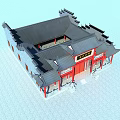Traditional Chinese Ancient Architecture With Red Pillars Black Roof Wooden Plaque And Stone Lions