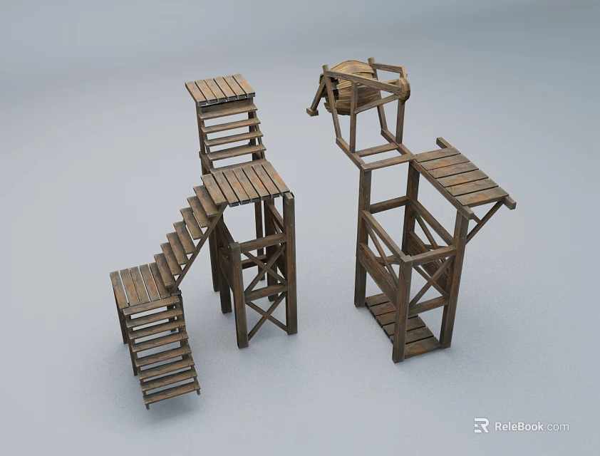 Wooden Stairs Models With Intricate Structures And Multiple Platforms For 3d model 