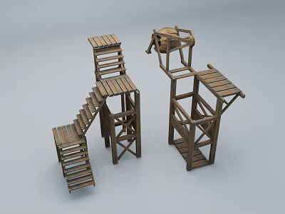 Wooden Stairs Models With Intricate Structures And Multiple Platforms For 3d model