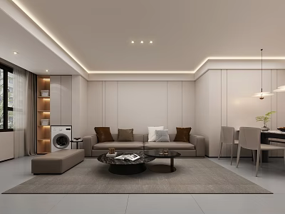 Modern Minimalist Living And Dining Room Interior With Sofa Coffee Table And Dining Set 3d model