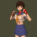 Anime Girl In Sailor Uniform Brown Short Hair Red Wristbands Fists Clenched Serious Green Background