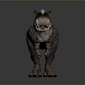 Realistic Brown Reptile Dinosaur Model With White Stripes Sharp Teeth Standing On Glossy Surface