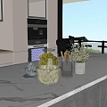 Modern Kitchen Ornaments Mortar Kitchenware Potted Plant 3d model